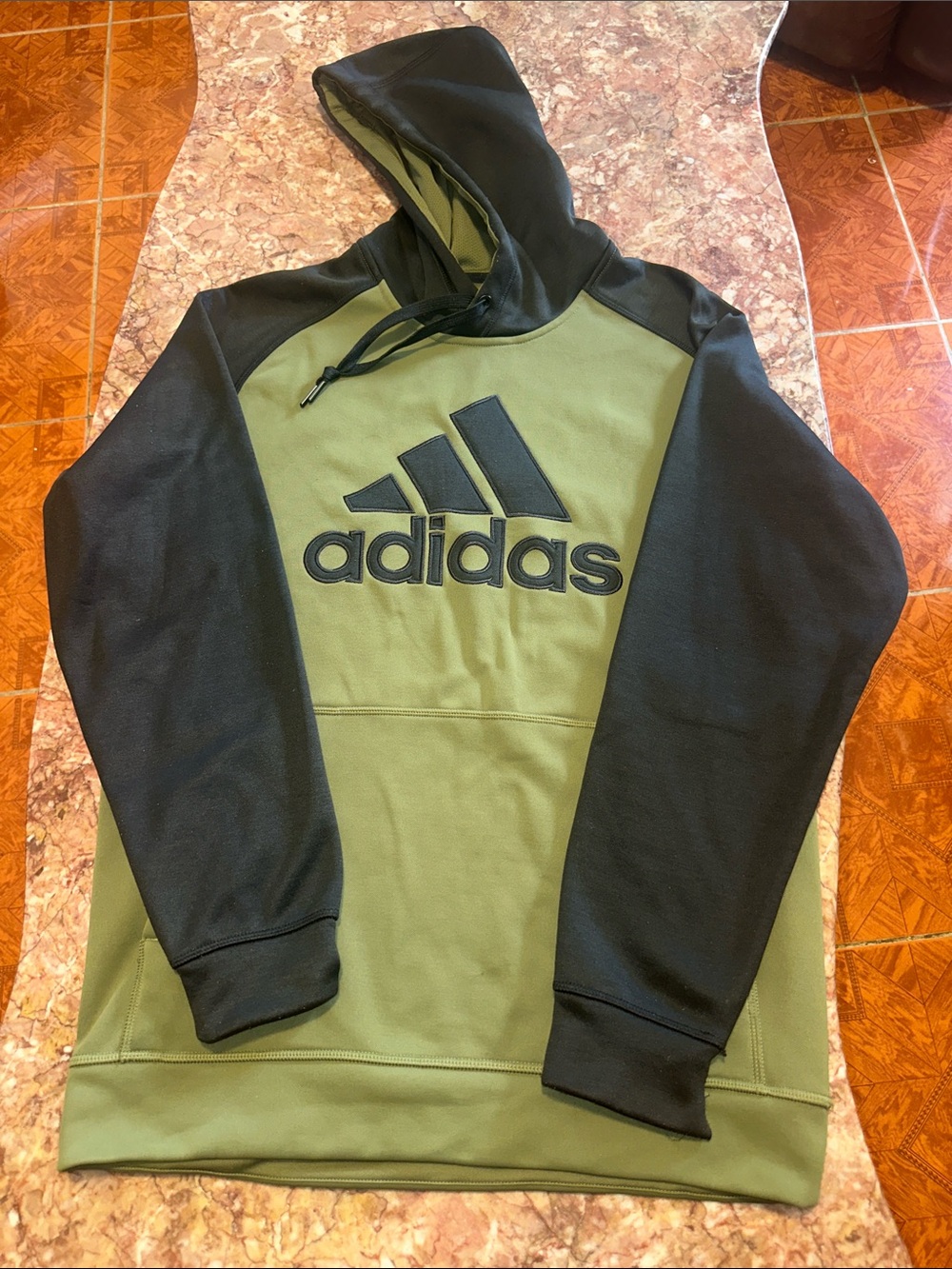 adidas Men's Olive Green and Black Crewneck Hoodie
